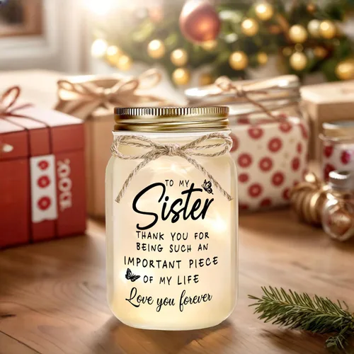 Miniatura 5 de Regalos para hermanas de parte de la hermana, tarro decorativo con brillo cálido, regalos únicos para hermana, regalo de cumpleaños, Navidad, día