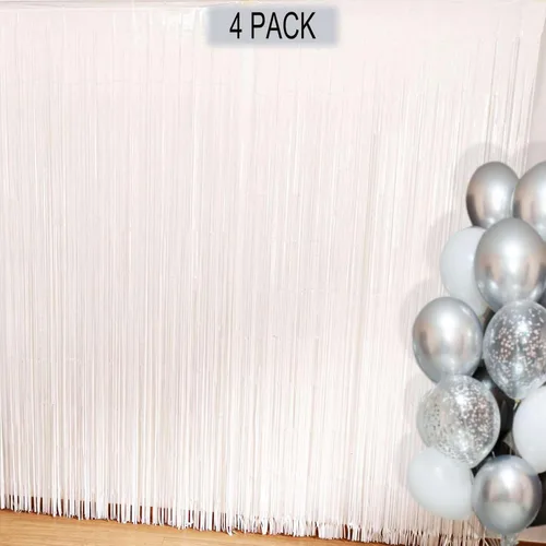 Cortinas de fondo con flecos blancos para fiestas, paquete de 4 cortinas blancas de 3.2 x 8.2 pies, cortinas de fondo para fotos, para bodas,