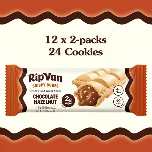 Miniatura 3 de Rip Van Crispy Dunes - Palitos veganos de obleas de chocolate y avellanas, aperitivo keto bajo en calorías con relleno de crema de avellana, 90