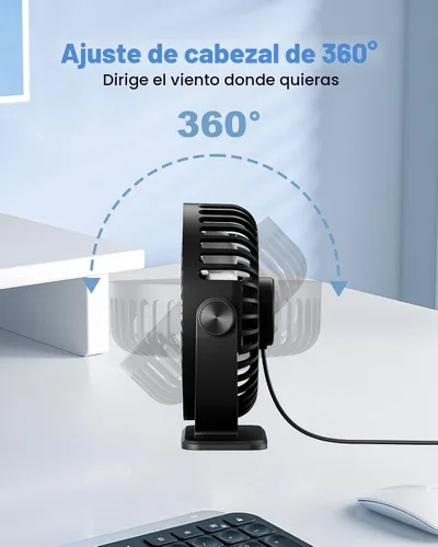 Miniatura 8 de TriPole Ventilador de escritorio con USB, ventilador pequeño portátil de 3 velocidades con brisa fuerte ajustable, mini ventiladores personales