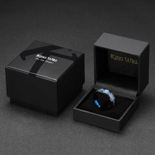 Miniatura 6 de King Will DRAGON - Anillo de carburo de tungsteno para hombre, 0.315in, plateado, azul, negro, anillo de boda con acabado pulido, Tungsteno, Sin