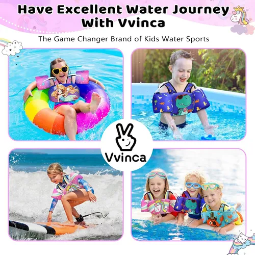 Miniatura 7 de Vvinca Chaleco de natación separable para niños pequeños de 22 a 66 libras (1 a 6 años) Flotador de piscina 3 en 1 y bandas de brazo para niños