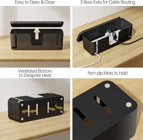 Miniatura 6 de YECAYE Paquete de 2 Cajas de Gestión de Cables, Organizador de Caja de Cables Apto para Mascotas para Hogar y Oficina, Cubierta de Piso a Prueba