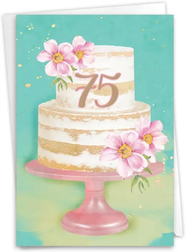 NobleWorks Tarjeta de felicitación de cumpleaños 75 con sobre de 5 x 7 pulgadas (1 tarjeta) número pastel 75 C10117MBG
