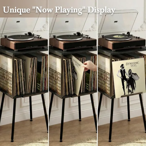 Miniatura 7 de Faesun - Soporte para tocadiscos con almacenamiento, soporta más de 100 discos de vinilo, mesa para tocadiscos industrial con estante