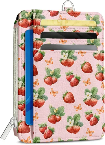 Miniatura 13 de Cartera delgada para mujer - Soporte para tarjetas de crédito con bloqueo RFID, cartera de piel sintética con ventana de identificación y bolsillo