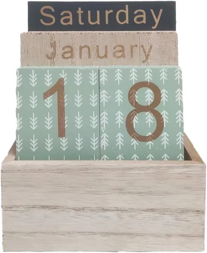 Miniatura 11 de Calendario perpetuo de madera para escritorio, exhibición de fecha y mes de madera y metal para maestros, estudiantes, aula, decoración rústica