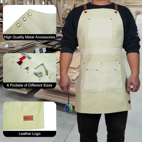 Miniatura 3 de Pelocapa Woodworking Tools Apron for Men Heavy Duty Waterproof Cotton Canvas Apron with 6 Pockets