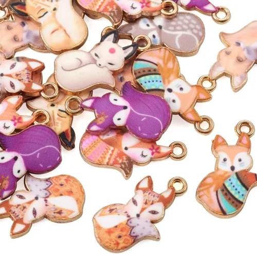 Miniatura 8 de Abalorio esmaltado con diseño de animales, diseño de flores, cabeza de ganado, gato, mariposa, zorro, tortuga, colgantes, colgantes, colgantes