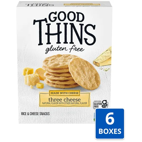 Miniatura 4 de Good Thins Galletas saladas de tres quesos con arroz y queso sin gluten, galletas para bocadillos a granel, 6 cajas de 3.5 onzas