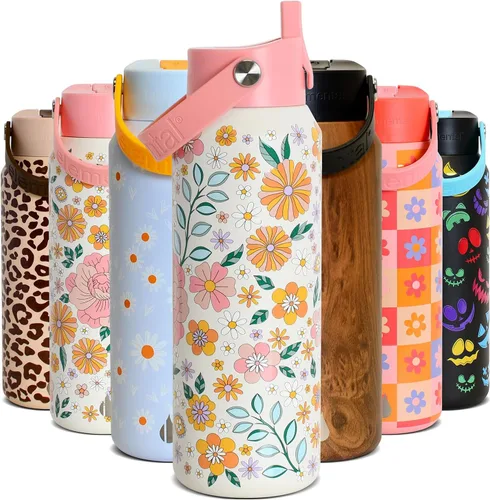 Miniatura 19 de Elemental Botella de agua aislada de 24 onzas con popote, botellas de agua con núcleo de acero inoxidable 100% a prueba de fugas para viajes, Beige