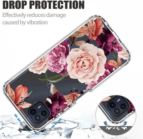 Miniatura 7 de Funda para Moto G50 5G, Motorola G50 XT2149-1 con protector de pantalla de vidrio templado, funda protectora de cuerpo completo con patrón floral