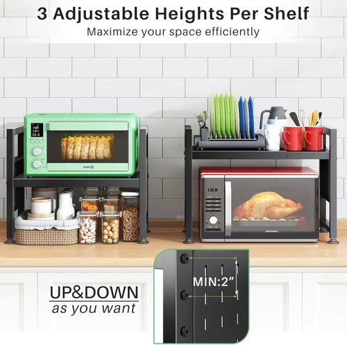 Miniatura 3 de Kitstorack Estante ajustable para horno de microondas, estante para microondas resistente de 2 niveles con tablas de cortar, soporte para estantes