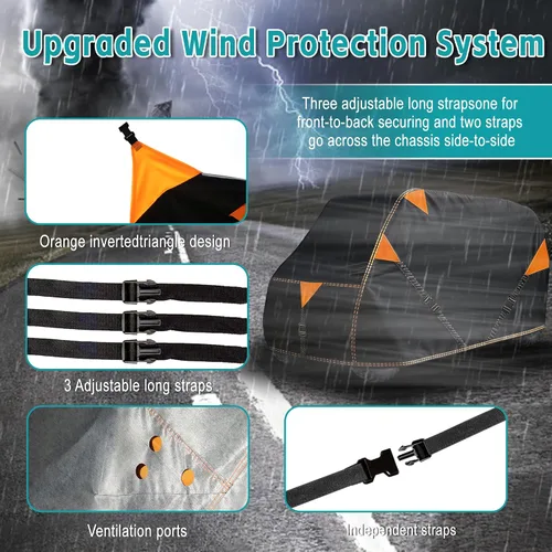 Miniatura 5 de QYMOTO Funda para UTV 900D de 4 a 6 plazas, almacenamiento al aire libre, a prueba de agua, con 3 correas ajustables a prueba de viento para Can Am