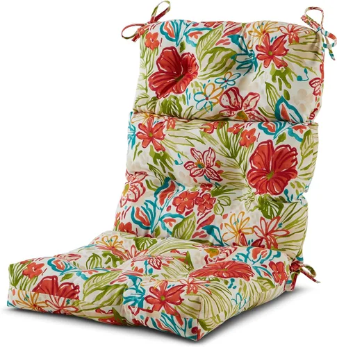 Miniatura 75 de Cojines para silla de respaldo alto para exteriores, diseño de asiento y respaldo con bisagras de una pieza, reversibles con 4 lazos, tela