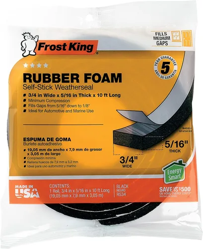Miniatura 16 de Frost King R516H - Cinta de espuma de goma de esponja de 1-1/4 pulgadas por 7/16 pulgadas por 10 pies de grosor, color negro
