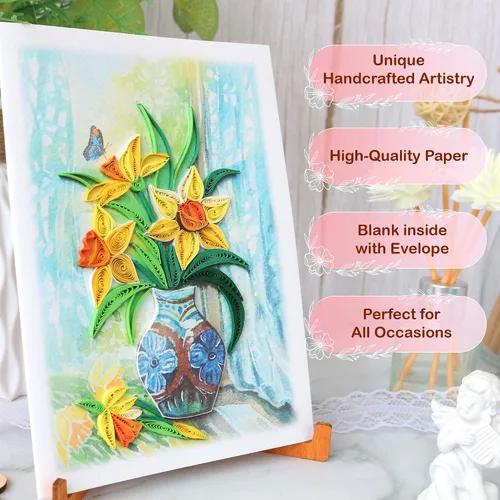 Miniatura 3 de KingKraft Tarjeta de felicitación de flores de narcisos, tarjeta de felicitación hecha a mano para todas las ocasiones, tarjeta de cumpleaños