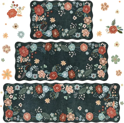 Miniatura 18 de Homcomoda Alfombras florales de cocina para piso, 3 piezas, alfombra de cocina antideslizante de granja, alfombra de cocina lavable, antideslizante