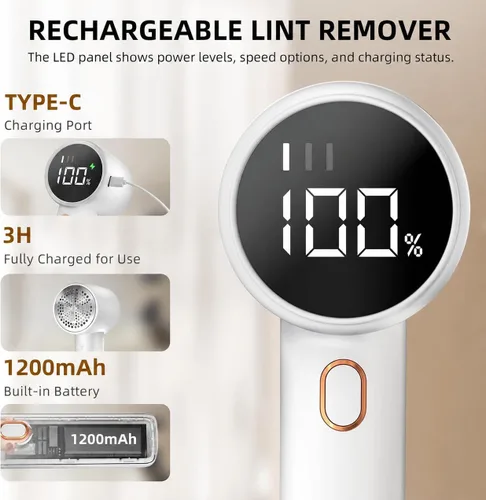 Miniatura 3 de Rasuradora de telas, removedor de pelusa, recargable, eléctrica y portátil, 3 velocidades, 6 cuchillas, pantalla LED digital, para quitar pelusas