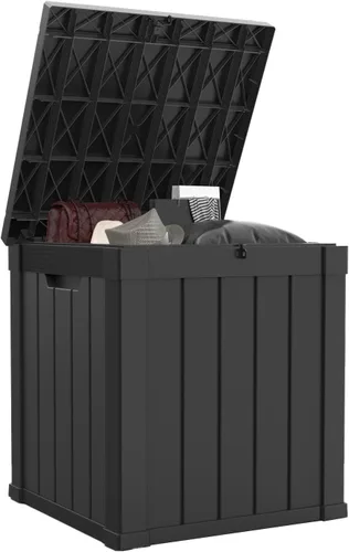 Miniatura 13 de Caja de almacenamiento para exteriores de 30 galones, impermeable, caja de resina para terraza, con cerradura, para muebles de patio, jardín