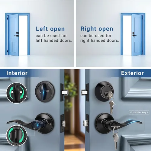 Miniatura 2 de Knobonly - Paquete de 1 manija para puerta delantera con llave similar y cerrojo de cilindro simple, juego de cerradura exterior color negro mate