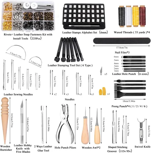 Miniatura 3 de IMZAY Kit de trabajo de cuero de 415 piezas, kit de herramientas de cuero, kit de manualidades de cuero para principiantes con herramientas