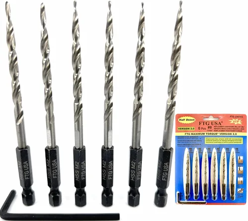 Miniatura 19 de FTG USA Juego de brocas avellanadoras cónicas – 16 piezas de repuesto para brocas avellanadoras #4 (7/64 pulgadas), #6 (9/64 pulgadas), #8