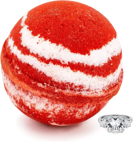 Ivy & Bauble Bombas de baño hechas a mano con aroma de bastón de caramelo con anillo sorpresa, regalo de Navidad en el interior para mujer,