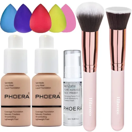 Miniatura 18 de Phoera 104 y 105 - Base de cobertura entera, base correctora Hilareco, impecable, 1.014 onza liquida, corrector de aceite mate natural, corrector