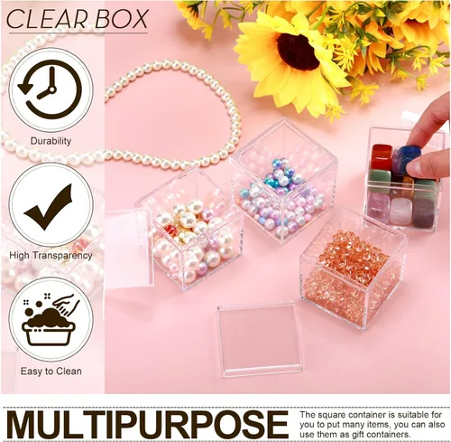 Miniatura 3 de Tuanse 40 Piezas Cajas de Acrílico con Tapa Caja de Acrílico Pequeña Transparente Cubo Cuadrado de Plástico con Tapa Mini Contenedores Display 2.2 x