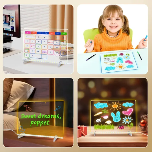 Miniatura 5 de Pizarra de dibujo LED con 8 colores, pizarra acrílica de borrado en seco de 13 x 10 pulgadas con 13 efectos de luz, tablero de garabatos brillantes