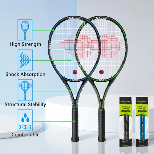 Miniatura 2 de Raqueta de tenis para 2 jugadores para adultos, perfecta para jugadores principiantes y profesionales, raqueta de tenis de velocidad de 27 pulgadas