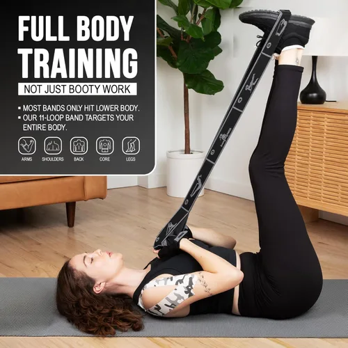 Miniatura 2 de Correa elástica de yoga con 11 bucles, banda elástica de alta calidad para flexibilidad, terapia física, pilates, ejercicios de piernas y cuerpo