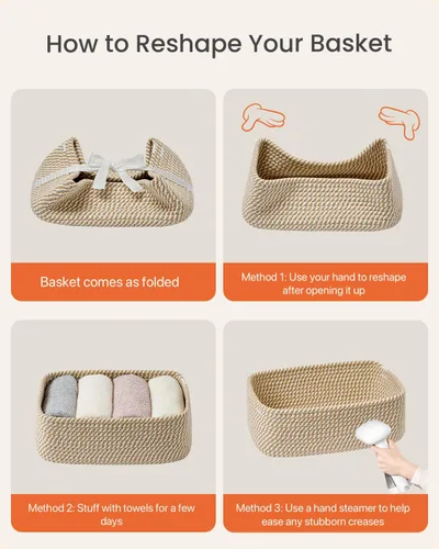 Miniatura 8 de Cesta tejida pequeña, 12 x 8 x 4.5 pulgadas, cesta de almacenamiento para organizar, bonita canasta de cuerda pequeña, para armario, cubos de Marrón