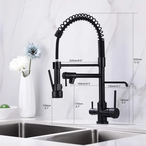 Miniatura 5 de Delle Rosa Grifo de cocina, grifo de agua potable de 3 vías, grifos purificadores de agua 3 en 1, arco alto y asas duales, grifos de fregadero