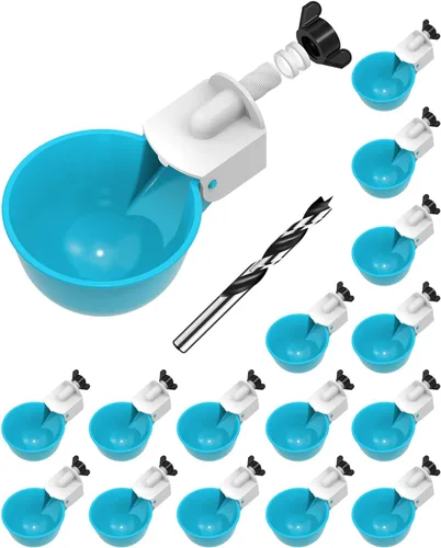 Miniatura 10 de Vasos para beber pollo (paquete de 8) con broca de 3/8 pulgadas, color azul Automatic Poultry Drinker Feeder Kit for Chickens, Ducks, Turkeys