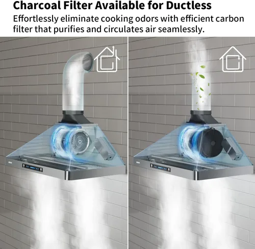 Miniatura 4 de IKTCH Campana extractora montada en la pared de 30 pulgadas, 900 CFM con canalizado/sin conductos, campana extractora de acero inoxidable