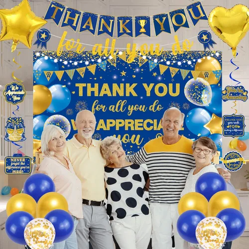 Miniatura 5 de Vlipoeasn Decoraciones de Pancarta We Appreciate You, Pancarta de Fondo Negro Morado Thank You for All You Do Panal de Abeja, Decoración de Oficina