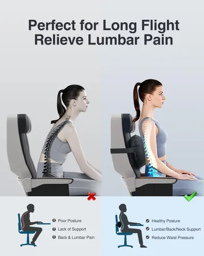 Miniatura 2 de Luxtude Almohada lumbar inflable para viajes en avión, almohada de apoyo lumbar para silla de oficina/coche, almohadas autoinflables de viaje