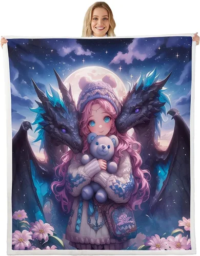 Miniatura 28 de Manfei Manta Kawaii con estampado de gato estrellado para niños y niñas, decoración de habitación de niños y niñas, manta negra Kawaii animal
