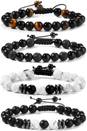 Miniatura 13 de Pulseras de cuentas negras para hombres y niños: 0.236 in de obsidiana ónix cuentas de lava para hombre conjunto de pulseras para hombre - Genial