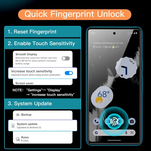 Miniatura 3 de JETech Protector de pantalla para Google Pixel 7, película de vidrio templado con herramienta de fácil instalación, compatible con huellas
