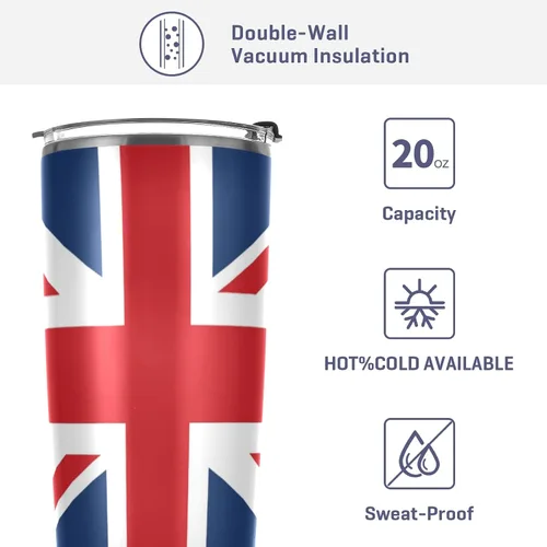 Miniatura 4 de ALAZA Taza aislada de viaje con tapa y pajilla, con diseño de bandera británica de Inglaterra, con tapa y pajilla, botella de agua al vacío de doble