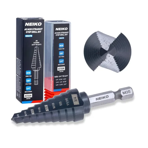 Miniatura 27 de NEIKO 10602B Step Drill Bit, 13 Steps 1/8" to 1/2" Spiral M35 Cobalt, AlTiSiN Coated, 1/4" Quick Change Step Bits for Steel, Metal, Wood, Plastic
