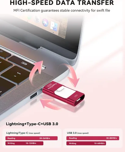 Miniatura 5 de ROSPE Unidad Flash para iPhone de 256GB Certificada MFi, Memory Stick Photo Stick para iPhone iPad, Unidad USB Thumb Drive para Transferencia