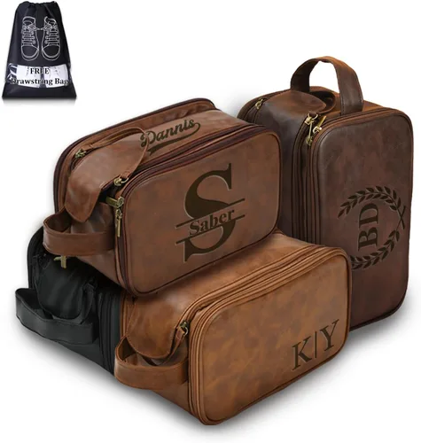 Bolsa de aseo personalizada para hombre, kit dopp de gran capacidad con iniciales de nombre personalizado de cuero PU, regalo para padrinos, bolsa