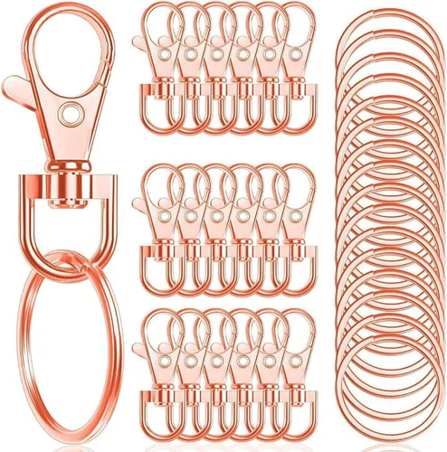 Miniatura 14 de 100 piezas de ganchos giratorios premium con llaveros, cierres de langosta de metal para llaveros de joyería, ganchos de llavero para cordón