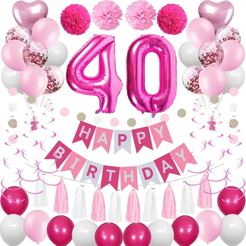 Miniatura 17 de Decoraciones de 4º cumpleaños para niñas, globos de feliz cumpleaños rosa y blanco con el número 4, suministros para fiesta de cumpleaños