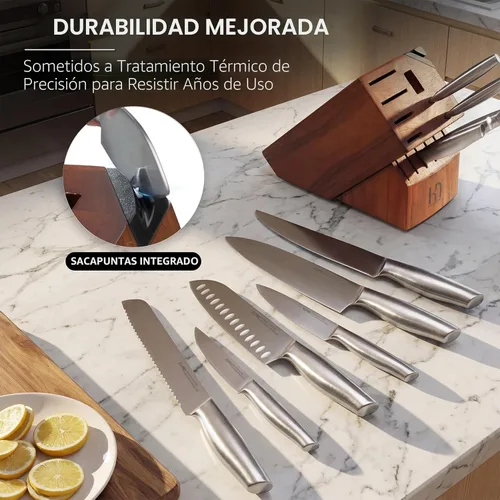 Miniatura 5 de Juego de 14 piezas de cuchillos de cocina KnifeSaga de acero inoxidable de alto carbono japonés de primera calidad con afilador incorporado, juego