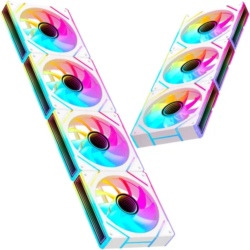 7 piezas de ventilador ARGB - 4 ventiladores hacia adelante + 3 ventiladores hacia atrás, 28 LED, ventilador silencioso de 4.72 pulgadas PWM para
